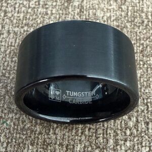 Men’s Tungsten Carbide Ring, 12MM, Black, Size 10
